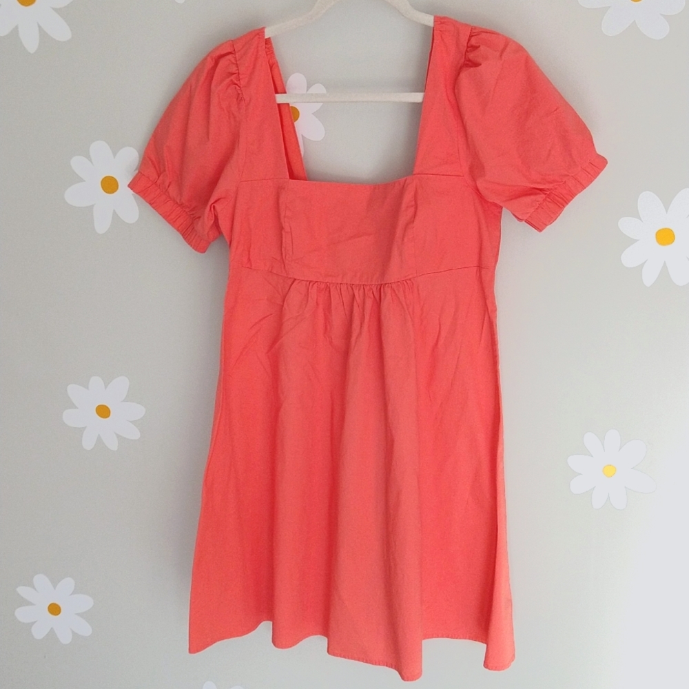 Wild Fable Square Neck Puffed Sleeve Coral Mini Dress